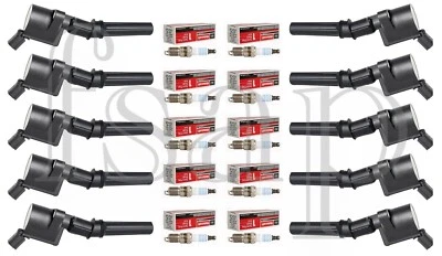 Set of 10 Spark Plug + 10 Ignition Coil 2000-2002 Ford E450 Econoline Super Duty - Image 1 of 4