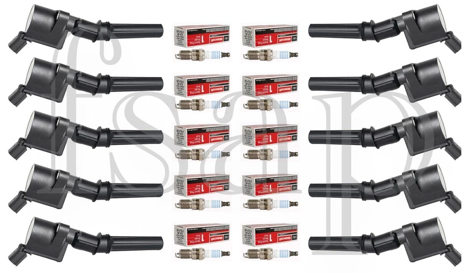 Set of 10 Spark Plug + 10 Ignition Coil 1998-2004 Ford F450 Super Duty V10 6.8L - Image 1 of 4