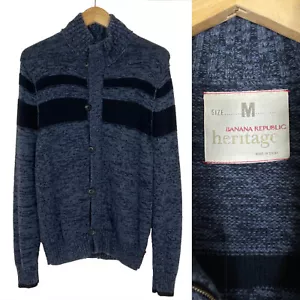 Navy Blue 100% COTTON BANANA REPUBLIC Sweater FULL ZIP SPACE DYE Preppy Stripe M - Picture 1 of 9