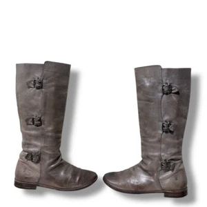Frye Paige Women’s Grey Distressed Leather Buckle Tall Pull on Boots Size 8.5 - Picture 1 of 9