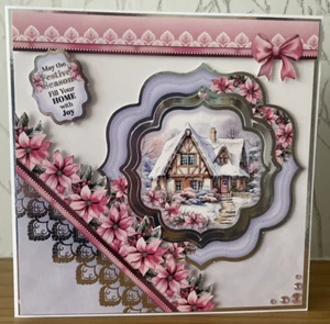 Handmade 7"x7" Winter Cottage Themed Christmas Card Fill Your Home with Joy - Picture 1 of 5