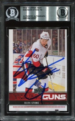 MARK STONE signed auto 2012-13 UD YOUNG GUNS ROOKIE CARD RC YG BECKETT (BAS) - Image 1 of 2