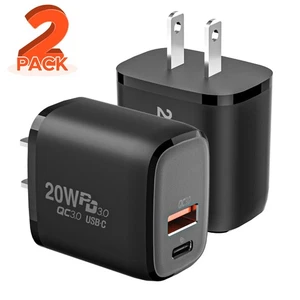 2-PK  20W USB C Charger Fast Charge Adapter Compatible with Phone/iPad/laptops - Picture 1 of 6