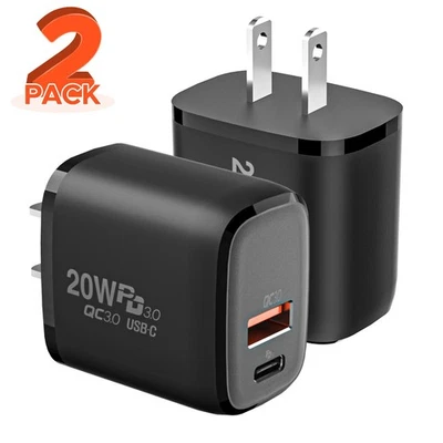 2-PK  20W USB C Charger Fast Charge Adapter Compatible with Phone/iPad/laptops - Image 1 of 4
