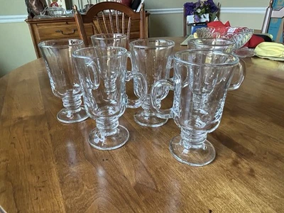 Set of 6 Libbey 5295 Clear Glass Milan Pedestal Footed Irish Coffee Mugs/8.5 oz
