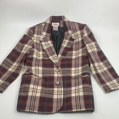 Vintage Worthington Plaid Women's Blazer jacket Size 10 Buttons Lined Red Creme - Image 1 of 4