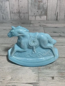 Vintage 1982 #3 Milk Glass Blue Guernsey Rocky Rocking Horse Figurine - Picture 1 of 11