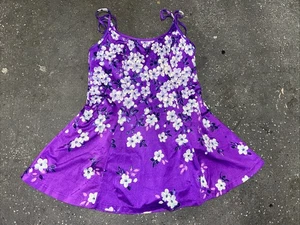 Vintage Maxine of Hollywood Swimsuit One Piece Purple Floral Skirt Slimming - Picture 1 of 4