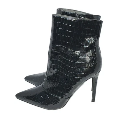 Botines Olivia Jaymes charol en relieve de cocodrilo negro Stiletto para mujer talla 10 Foto 1 de 4