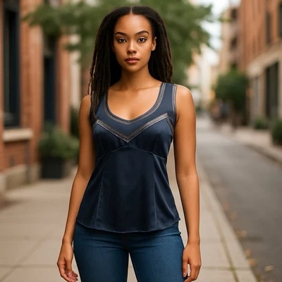 Camiseta sin mangas Dolce & Gabbana negra seda cristal y cuero 40EU 4 EE. UU. pequeña Foto 1 de 4