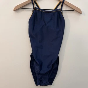 Vintage Speedo Authentic Navy-Blue Yellow Trim One-Piece Swimsuit Size 10 NWT - Picture 1 of 6