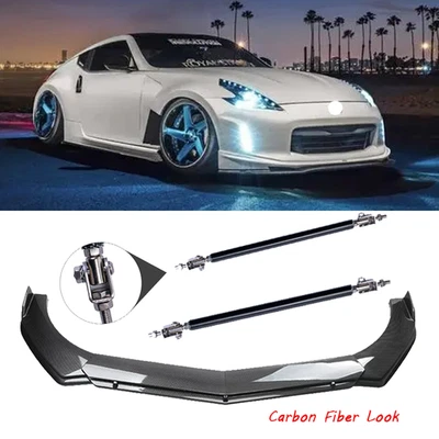 Carbon Fiber Front Bumper Lip Spoiler Splitter Strut Rod For 09-20 Nissan 370Z - Image 1 of 4