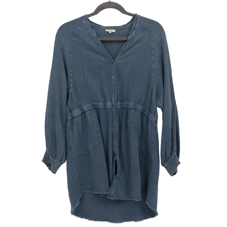 Vestido de gasa de algodón caballete para mujer L azul costero resort playa viaje boho vacaciones Foto 1 de 4