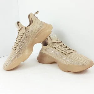 Steve Madden Womens Rhinestone Maxima SM NY90 Tan Beige Sneakers Size 9M Sparkle - Picture 1 of 19