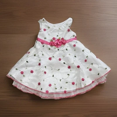 女孩的 24 个月 Youngland Baby 白色粉红色花朵连衣裙 — 第 1/4 张图片