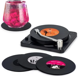 Valdivia lustige Retro Vinyl Schallplatte Untersetzer mit Player, 6 Stück klassische Musik - Bild 1 von 13