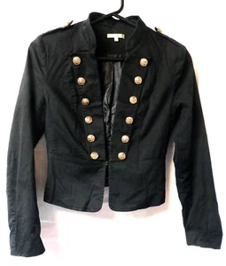 Valley Girl Gothic Black Military Style Satin Lined Womans Jacket - VGC Size 10 - Picture 1 of 3