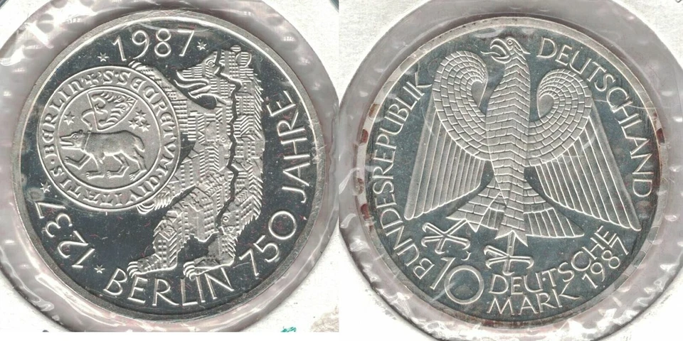 GERMANY PROOF SILVER 10 MARK COIN 1987 YEAR KM#166  750th ANNI BERLIN - Image 1 of 1