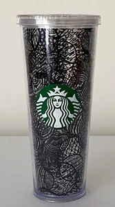 Starbucks 2014 Venti con tapa 24 oz con pegatina original líneas web negras y transparentes - Imagen 1 de 5