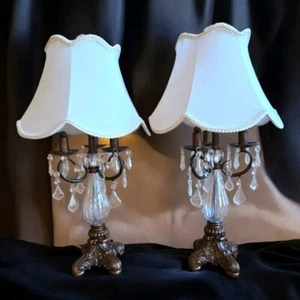 Pair Of Vintage Table Lamps With Crystals Rare 24.5" Tall - Picture 1 of 14