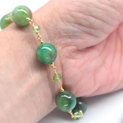 Edelsteine Grüner Jade & Peridot 925 Sterling Silber 18K Vergoldetes Armband 8" - Bild 1 von 4