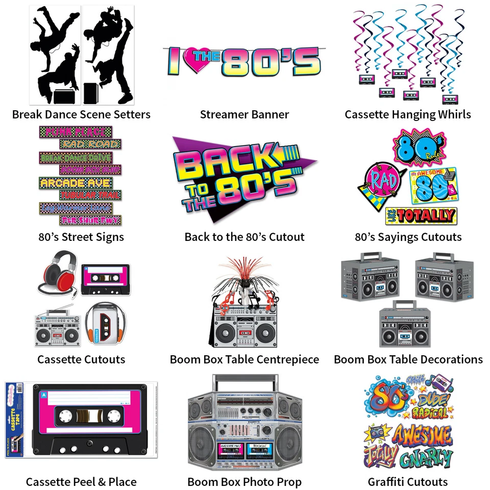 80'S RETRO RAVE & CASSETTE THEME DECORATIONS - PARTYWARE COMPLETE SELECTION - Image 1 of 1