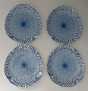Set 4 Melamine Small Salad Plates Blue Geometric Retro Lines Spiral 222 Fifth - Picture 1 of 5