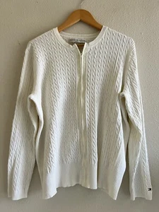 Tommy Hilfiger White Ivory Cable Knit Zip Up Jacket Sweater Neutral Old Money - Picture 1 of 6
