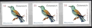 2010 Österreich Tierschutz Selbstklebende Marken Blauracke 3er Streifen pf. - Picture 1 of 1
