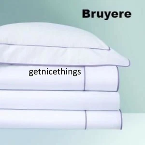 Yves Delorme Queen White Duvet Cover 92x92" Purple Piping Organic Cotton France - Picture 1 of 10