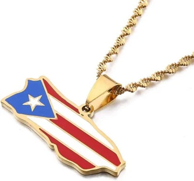 Collar Puerto Rico Mapa Bandera Colgante Acero Inoxidable Puertorriqueños Nueva Joyería Foto 1 de 4