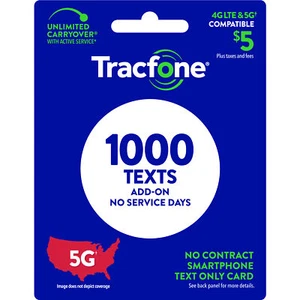 Tracfone 5 USD Dodatek tekstowy 1000 TXT [Dostawa fizyczna] - Zdjęcie 1 z 5
