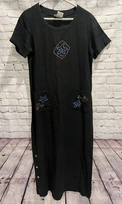 Vestido de playa Studio Ease negro estampado de estrellas de mar con aberturas laterales abotonadas lino 10P Foto 1 de 4