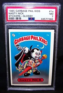GARBAGE PAIL KIDS, 1985, 1st Series #1a Nasty NICK, Glossy, Sharp, OS1, PSA 7 NM - Picture 1 of 3
