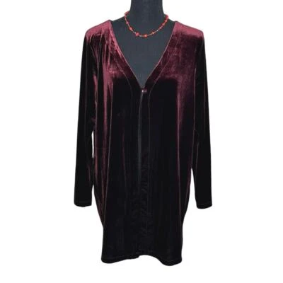 Chaqueta de Terciopelo Borgoña Suave by Avenue 14/16 Elegante Cuello en V Cierre de 1 Botón Foto 1 de 4