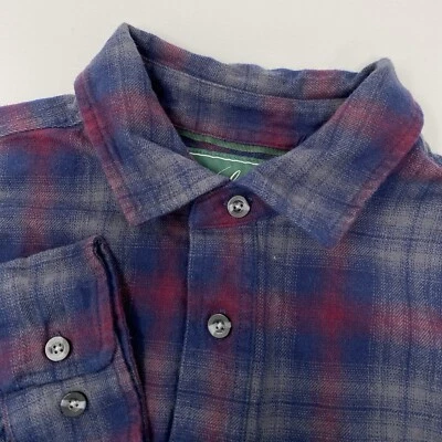 Woolrich Men's Large Cotton Red Navy Plaid Long Sleeve Button Front Shirt - Image 1 of 4
