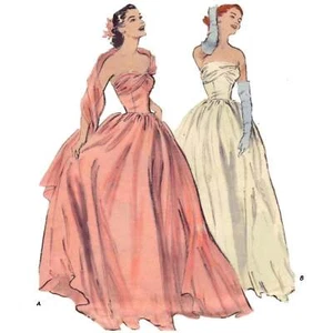 Patrón de 1950, vestido de noche ovillos sin tirantes, vestido de baile, vestido de noche de novia - busto = - Imagen 1 de 1