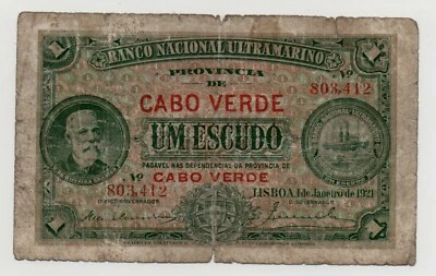 CAPE VERDE PORTUGAL 1 ESCUDO 1921 PICK 32 LOOK SCANS - Image 1 of 2
