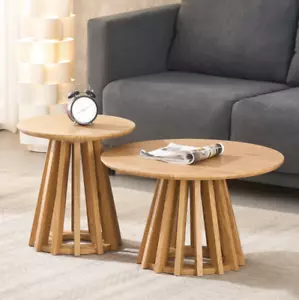 2 x Set of Round Open Panelled Coffee Tables with Angled Bases - Picture 1 of 1