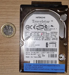 ATA/IDE 2.5" 20GB Hitachi Travelstar Hard Drive IC25N020ATCS04-0 4200rpm - Picture 1 of 7