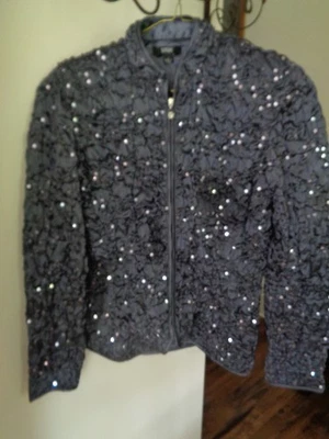 MSK Grey/Blue Sequin Embellished Ruched Jacket Size S Zip Front Evening Party - Image 1 of 4
