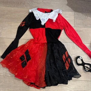 HARLEY QUINN HALLOWEEN KOSTÜM ROT SCHWARZ LARGE 12-14 MÄDCHEN - Bild 1 von 10
