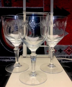Set Of 3 Fostoria Elegant Rare Matching 5-7/8”Etched Wine Glasses - Picture 1 of 14