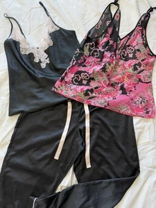 Mix Set 3 Pajamas Sleeveless Pants Natori Black Pink & NWT Gilligan O Malley L - Picture 1 of 14