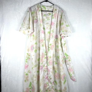 Christian Dior Lingerie Pink Green Floral Lace Robe Dressing Gown Sz M Vintage - Picture 1 of 16