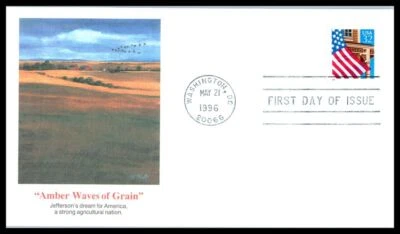 1996 Amber Waves of Grain 32c Sc 2921a booklet single FDC Fleetwood cachet - Image 1 of 2