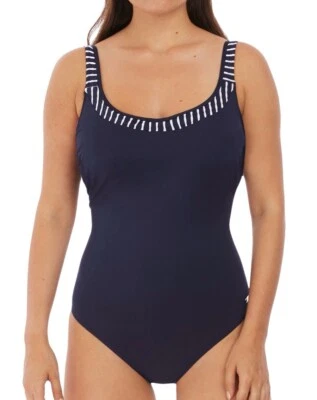 Fantasie San Remo Swimsuit Ink Blue White Size 32DD 10 Underwired Bra Scoop 6508 - Image 1 of 4