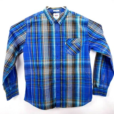 Levi's Men's Shirt Size Lrg Long Sleeve Button Down Blue/White/Gold/Teal Plaid  - Image 1 of 4