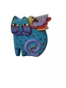 "Estatuilla de 7"" Laurel Burch Vintage 1999 gato púrpura/azul con espíritu vástago pájaro" - Imagen 1 de 6
