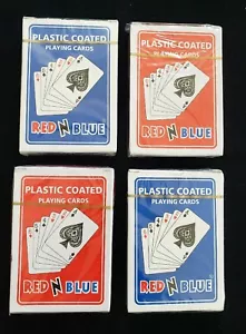4er Set rot N blau kunststoffbeschichtete Spielkarten, Made in India, neu, versiegelt - Bild 1 von 6